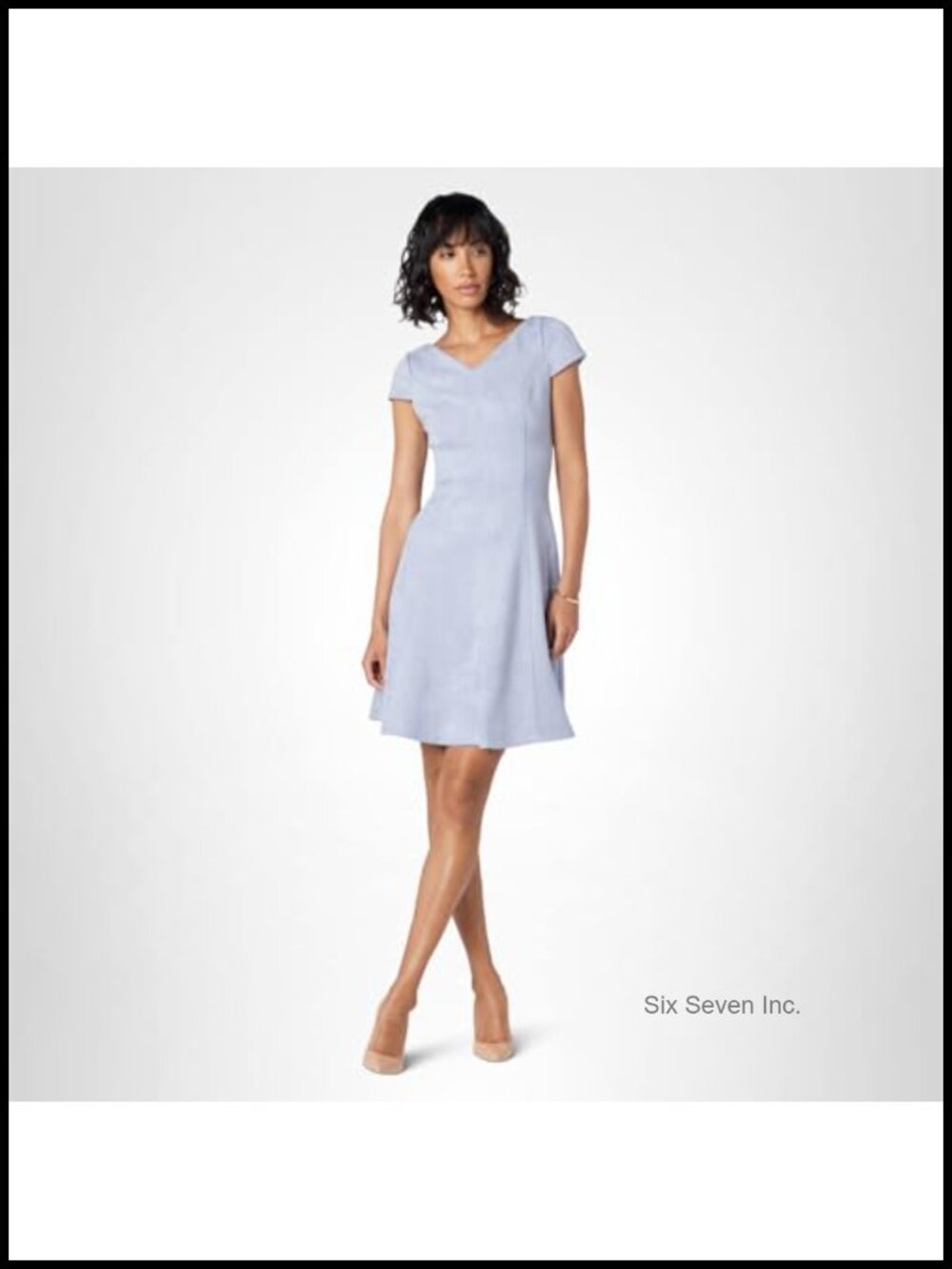 V-Neck A-line Mini Dress Cap Sleeve Zipper